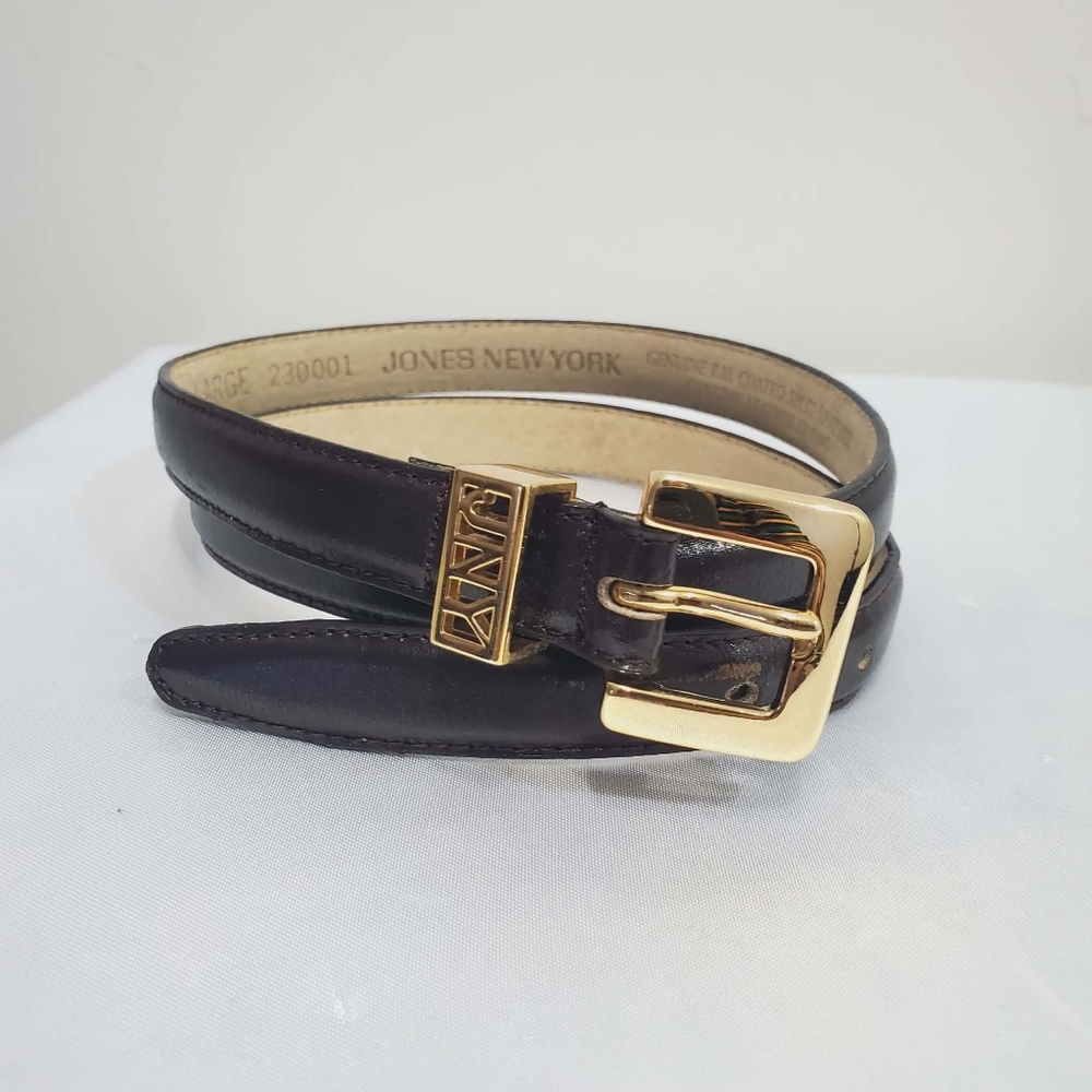 Jones New York Women's Black Leather Belt with Gold Buckle